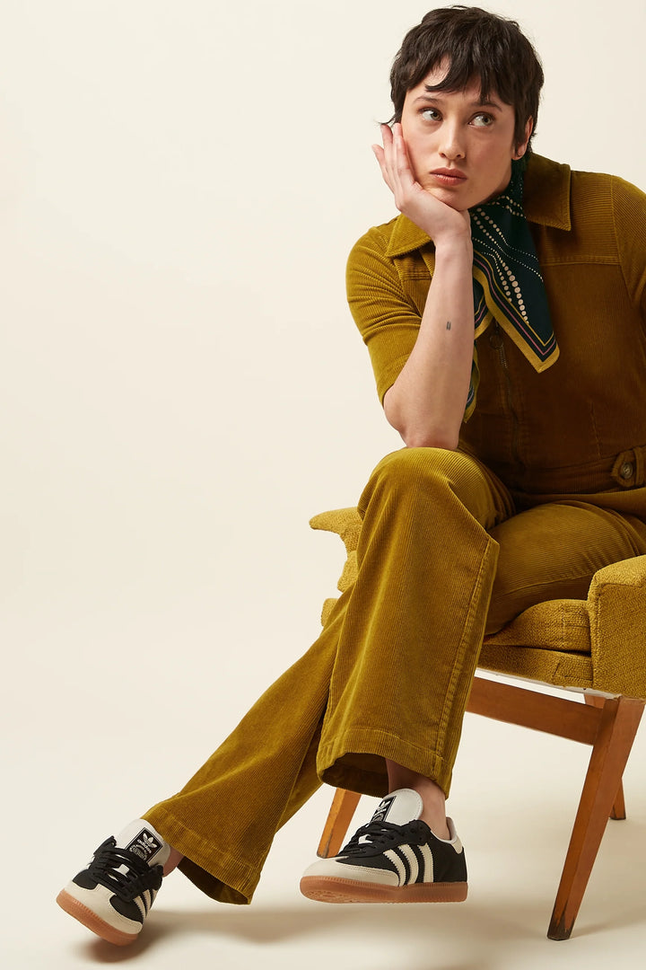 King Louie Garbo Zip Jumpsuit Corduroy Golden Brown - Retropiken