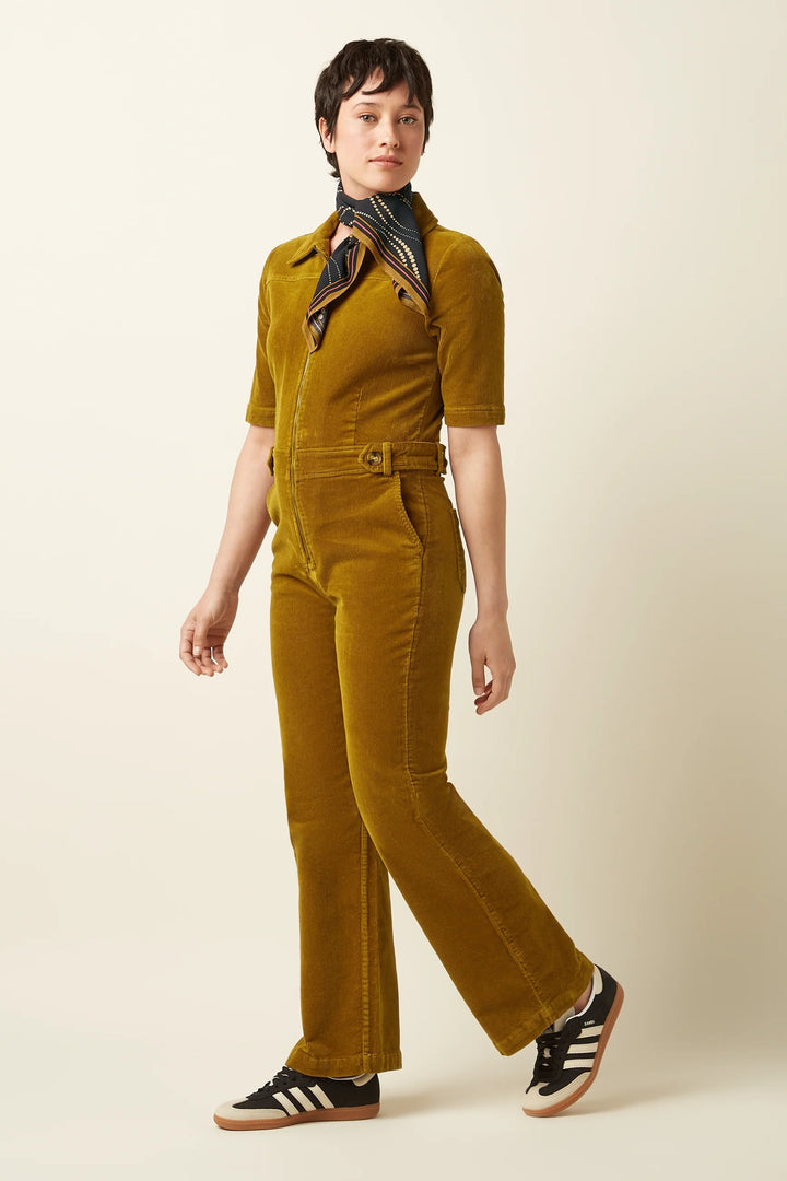 King Louie Garbo Zip Jumpsuit Corduroy Golden Brown - Retropiken