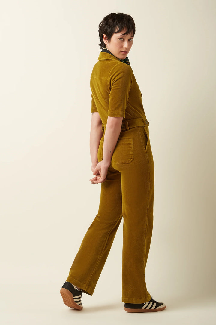 King Louie Garbo Zip Jumpsuit Corduroy Golden Brown - Retropiken