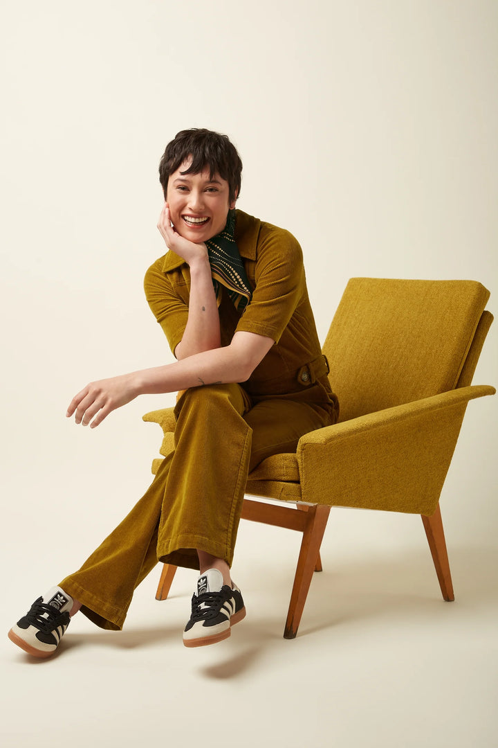 King Louie Garbo Zip Jumpsuit Corduroy Golden Brown - Retropiken