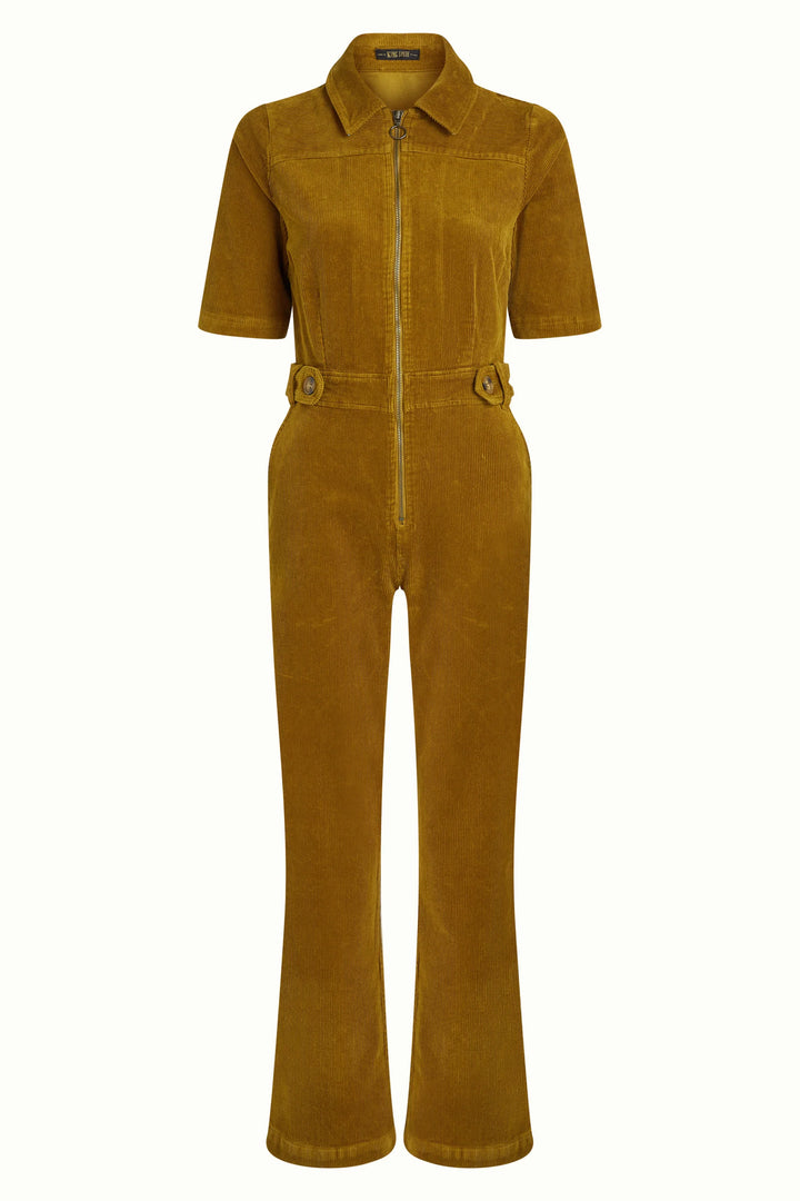 King Louie Garbo Zip Jumpsuit Corduroy Golden Brown - Retropiken
