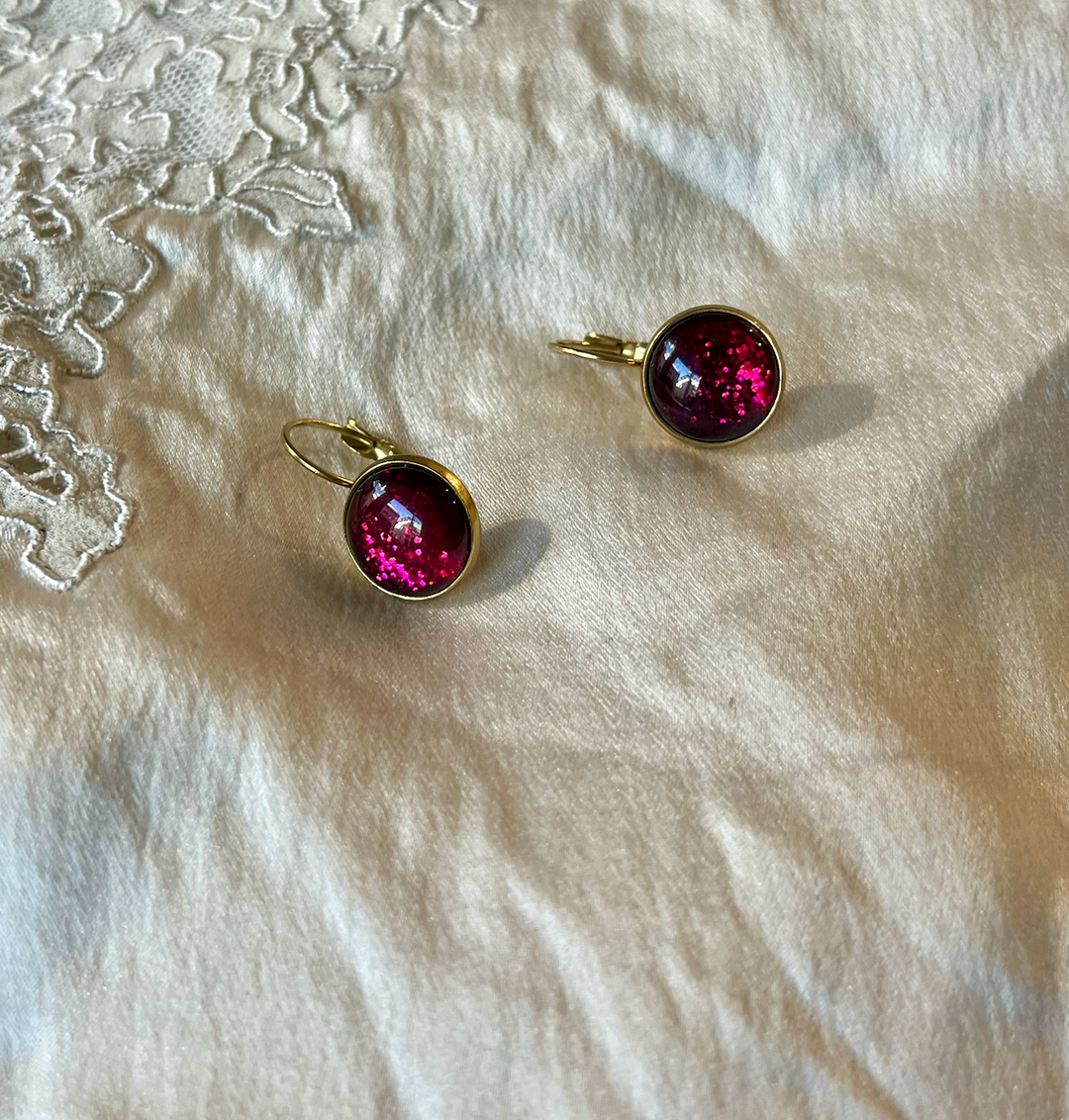 Dots Øredobber Fuchsia Glitter GP - Retropiken