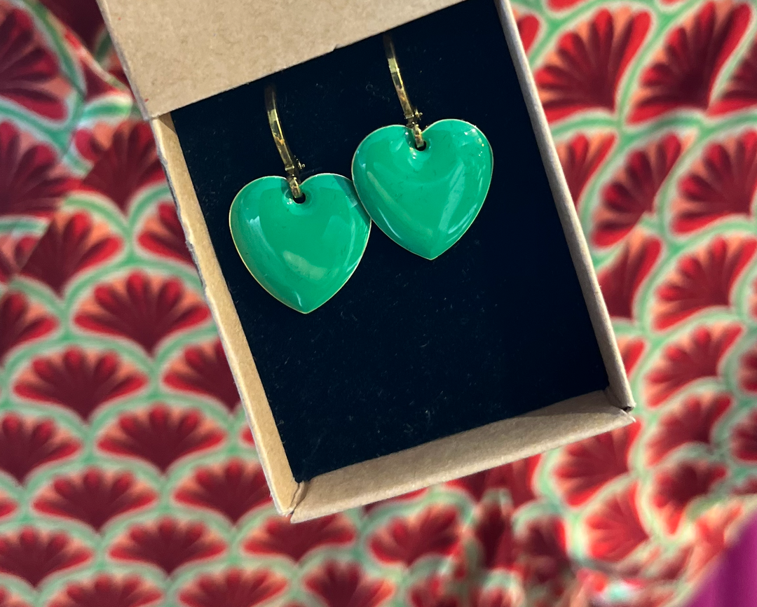 Urban Hippies Øredobber Deep Green Heart GP