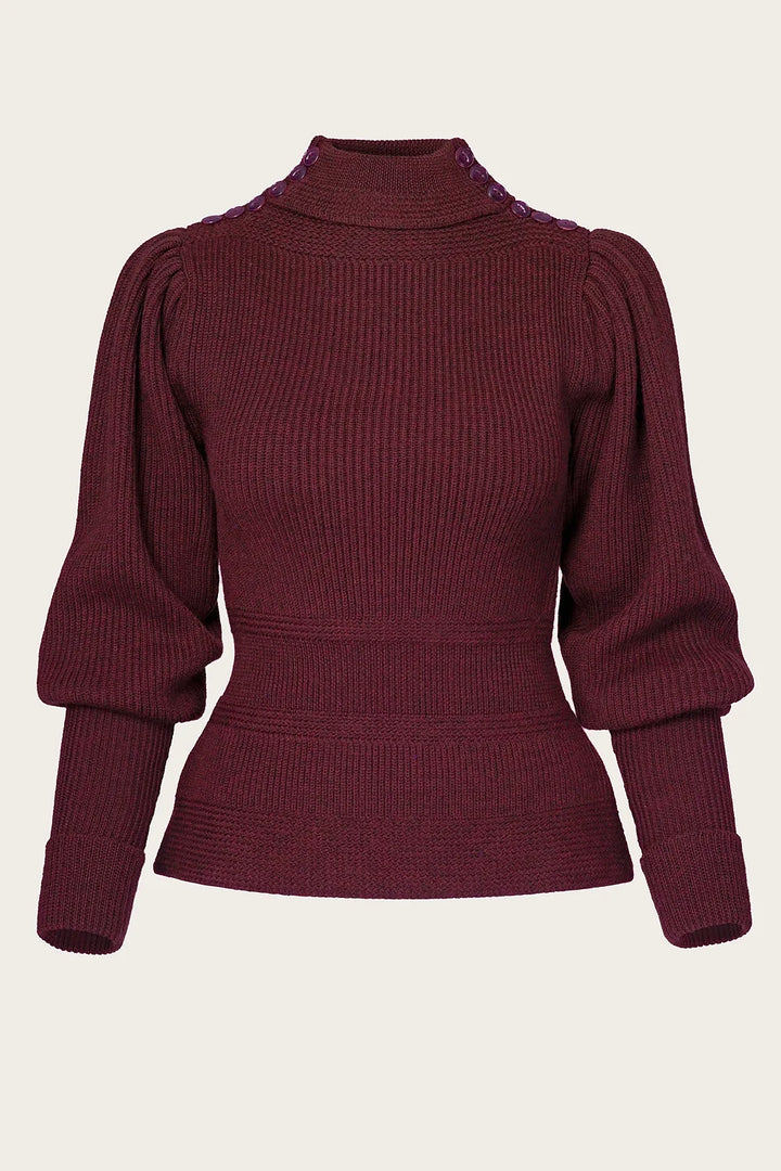 Emmy Design The Edwardian Cycling Genser Maroon Mélange Ull - Retropiken