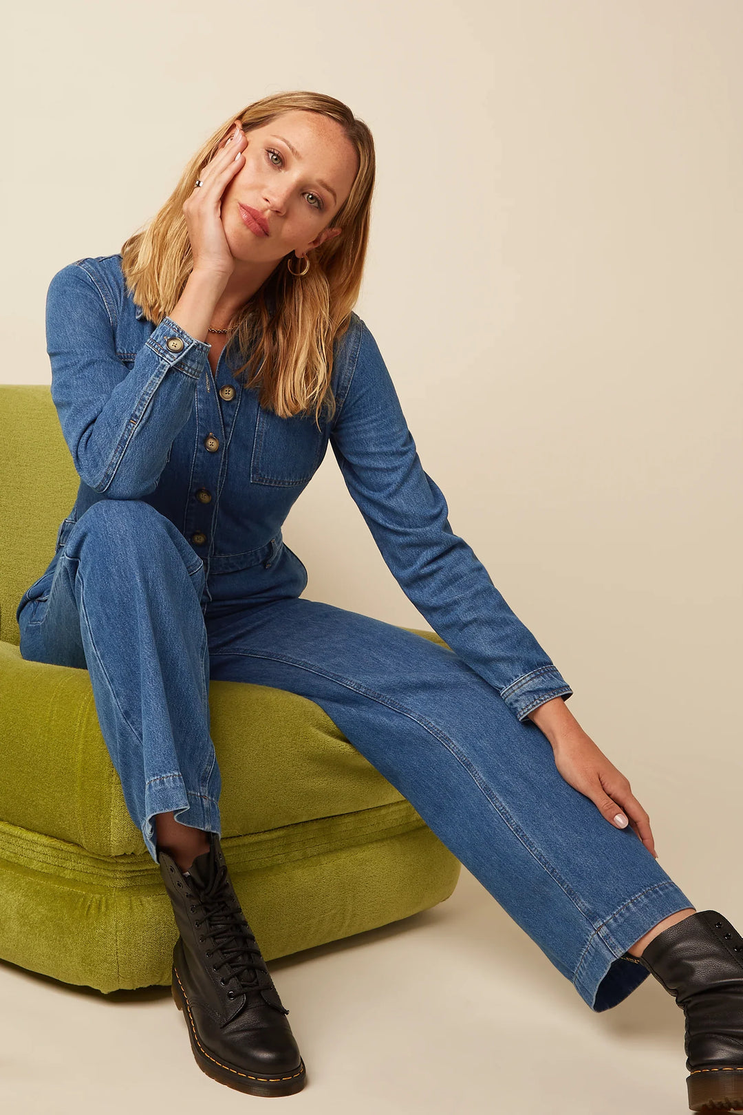 King Louie Tania Stone Denim Jumpsuit - Retropiken