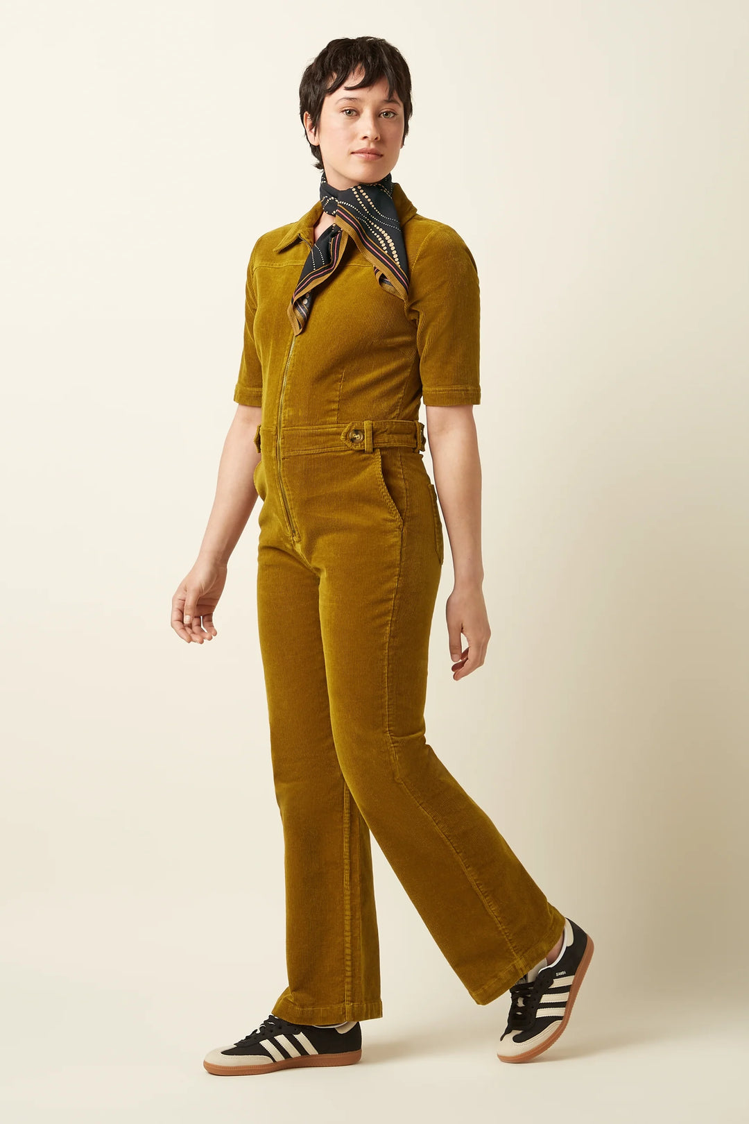 Garbo Zip Jumpsuit Corduroy Golden Brown
