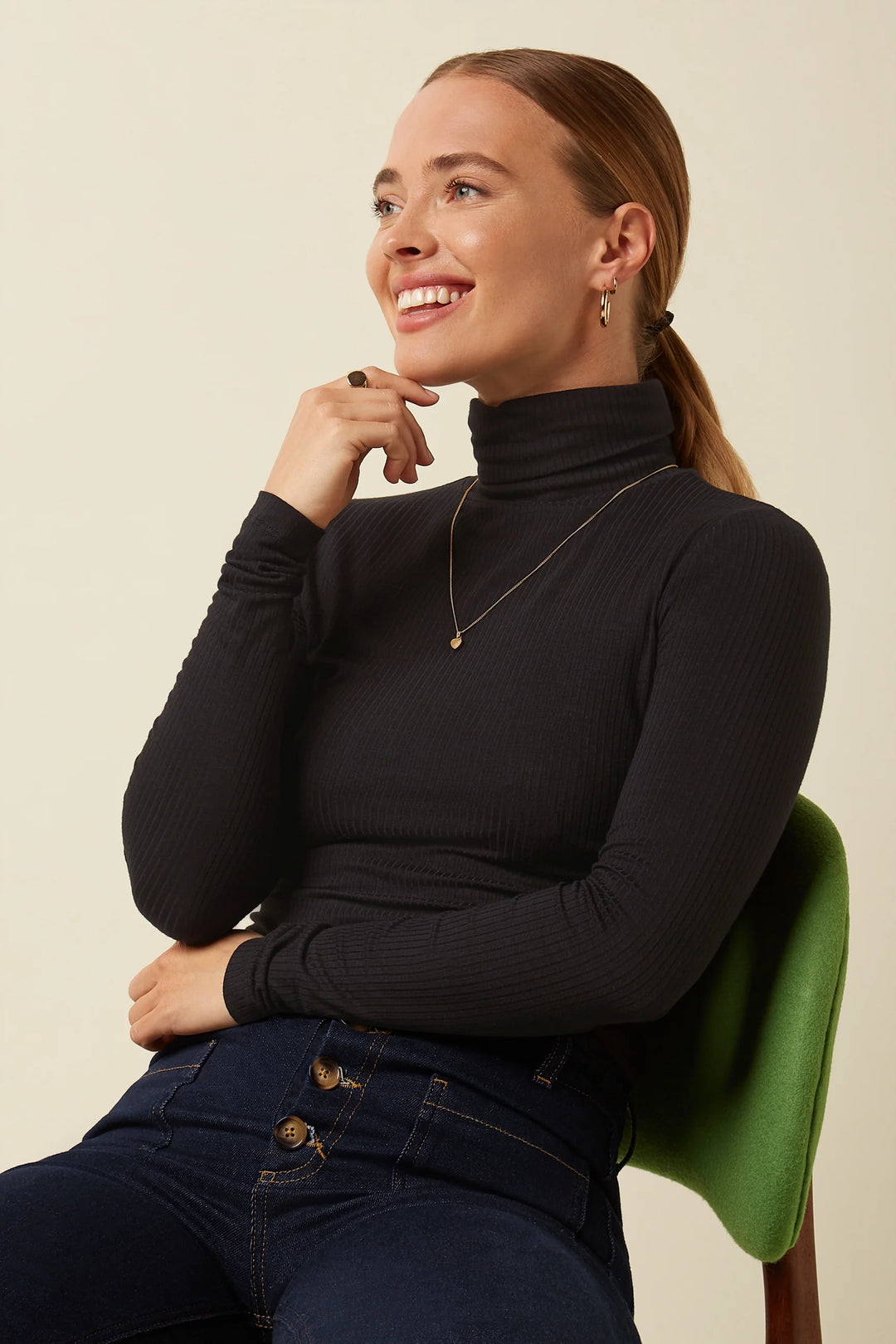 Rollneck Uni Rib Genser Sort