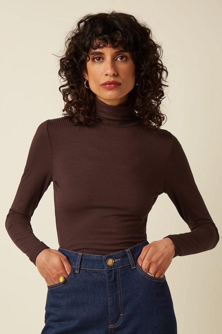Rollneck Uni Rib Genser Chocolate