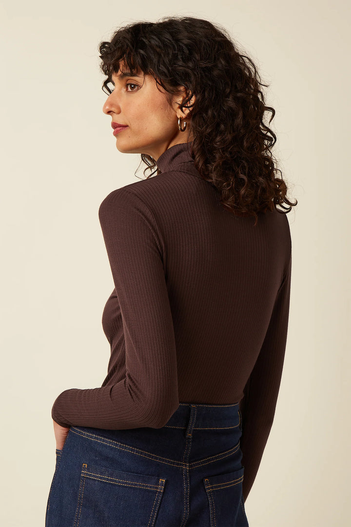Rollneck Uni Rib Genser Chocolate