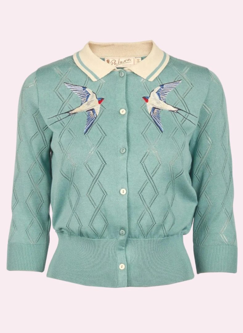 Fern Cardigan – Mineral Blue Swallows