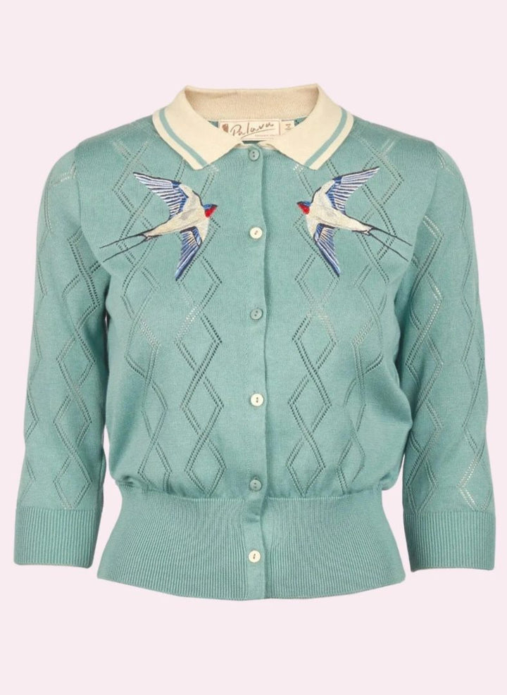 Fern Cardigan – Mineral Blue Swallows