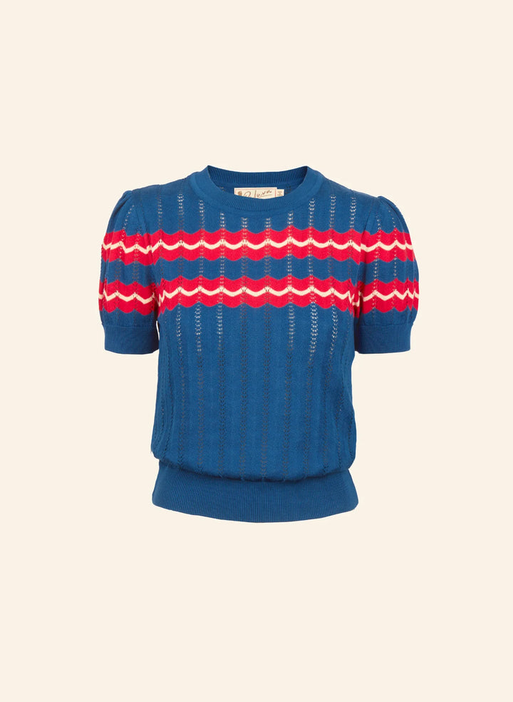 Palava Eve Strikket Topp Blå/Rød - Retropiken