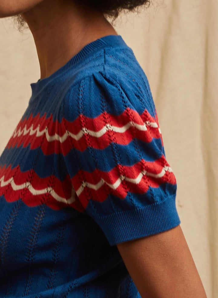 Palava Eve Strikket Topp Blå/Rød - Retropiken