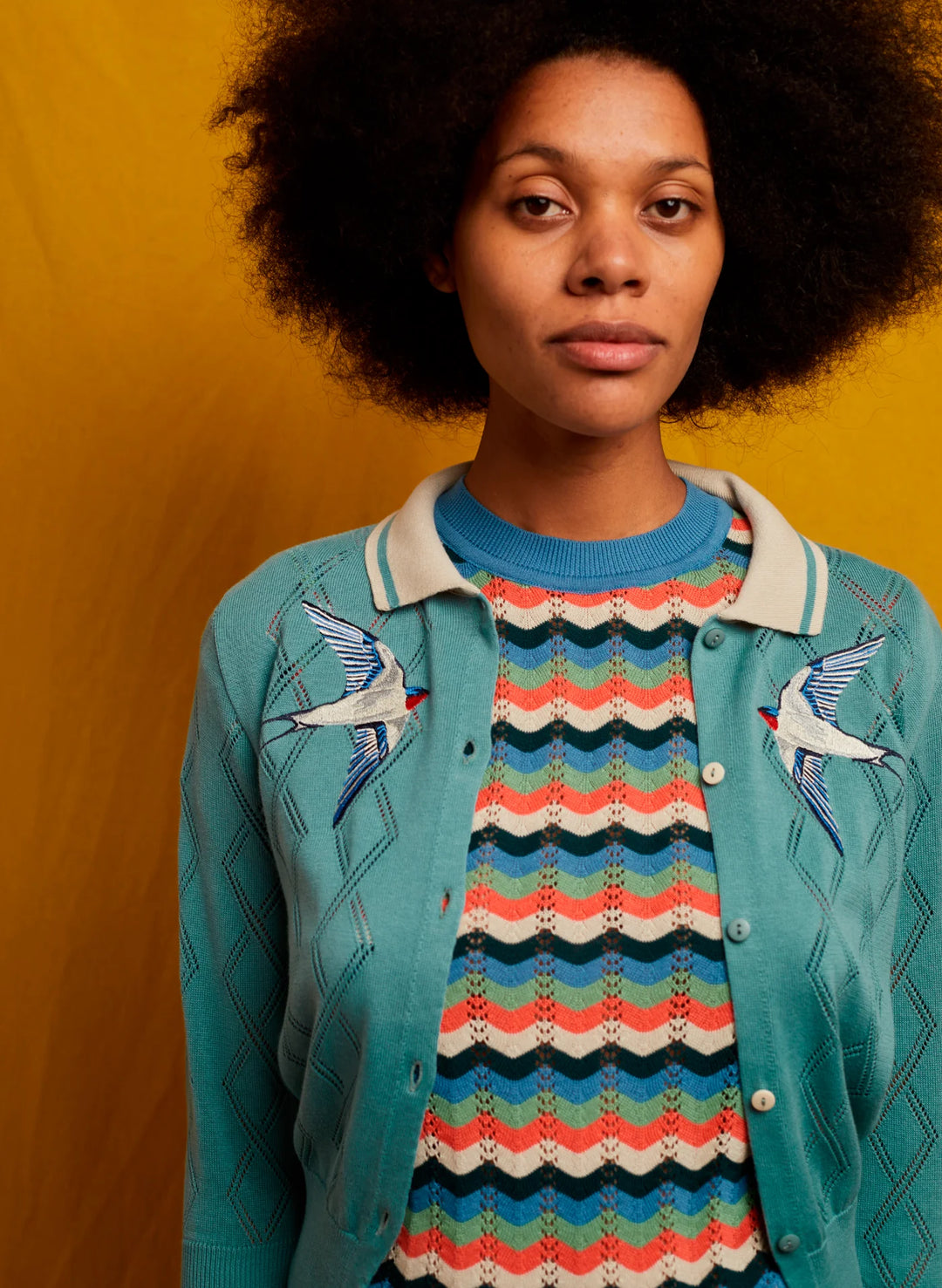 Fern Cardigan – Mineral Blue Swallows