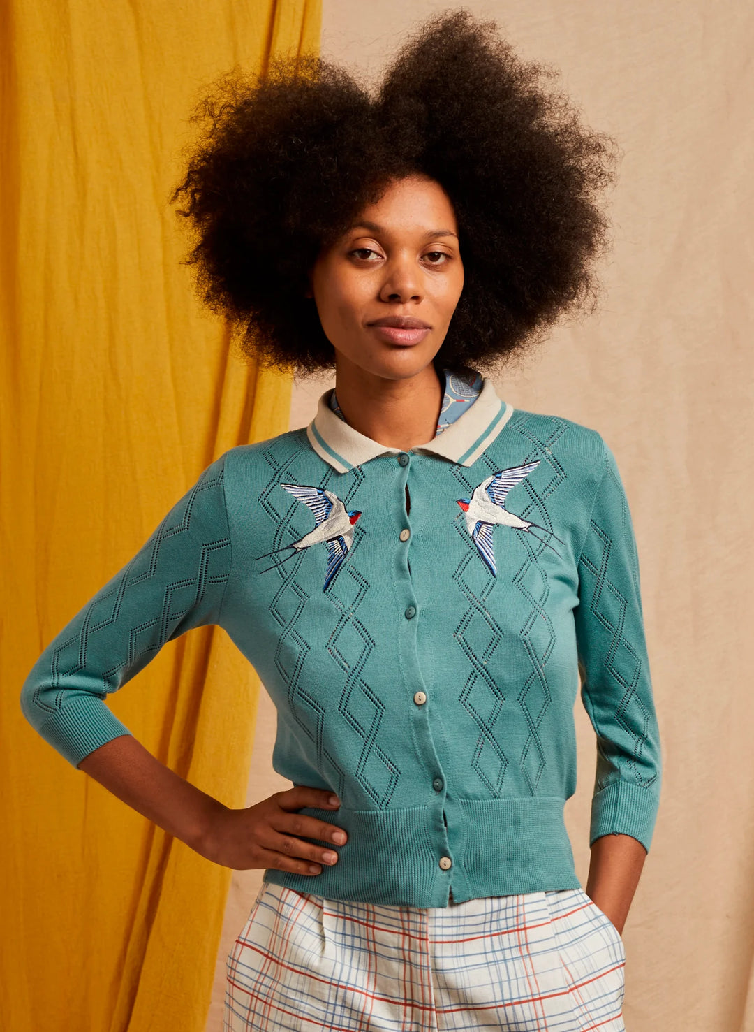 Fern Cardigan – Mineral Blue Swallows