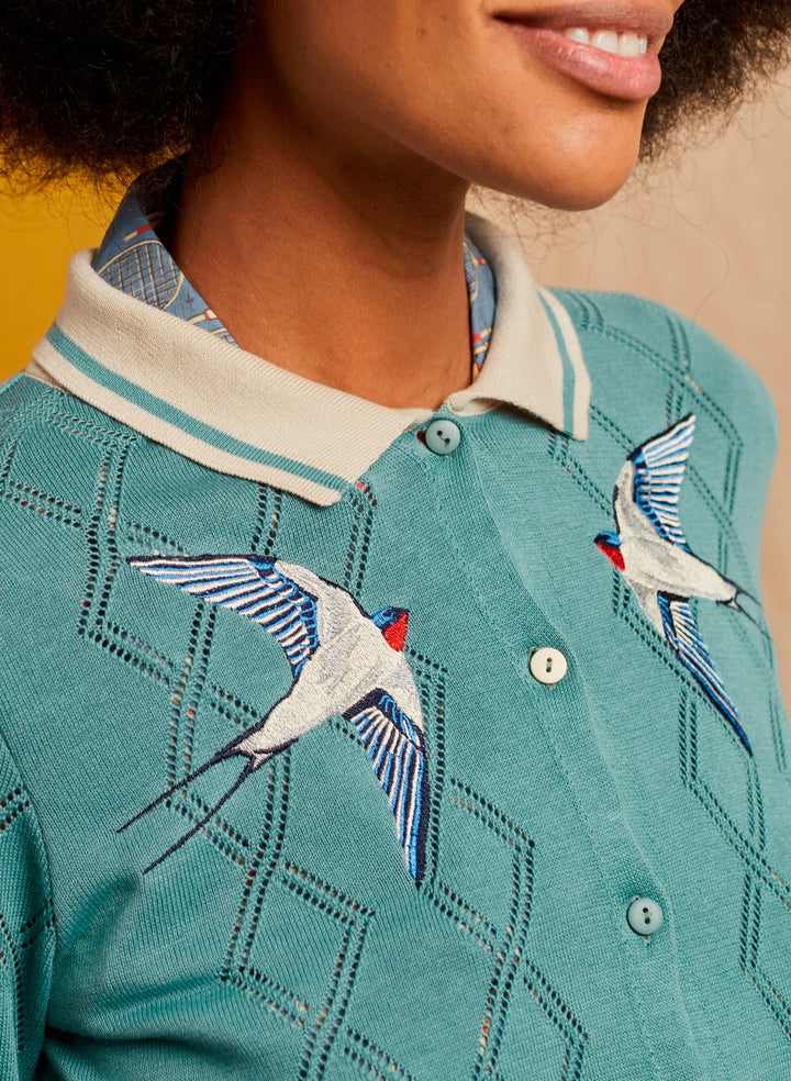 Fern Cardigan – Mineral Blue Swallows