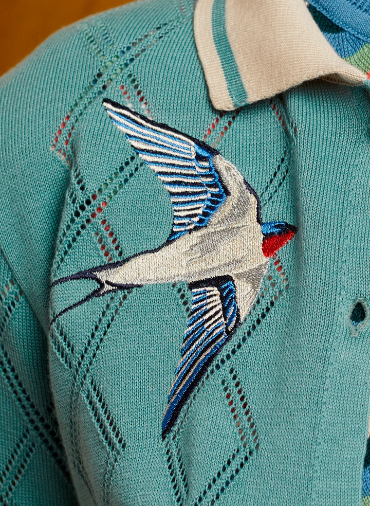 Fern Cardigan – Mineral Blue Swallows
