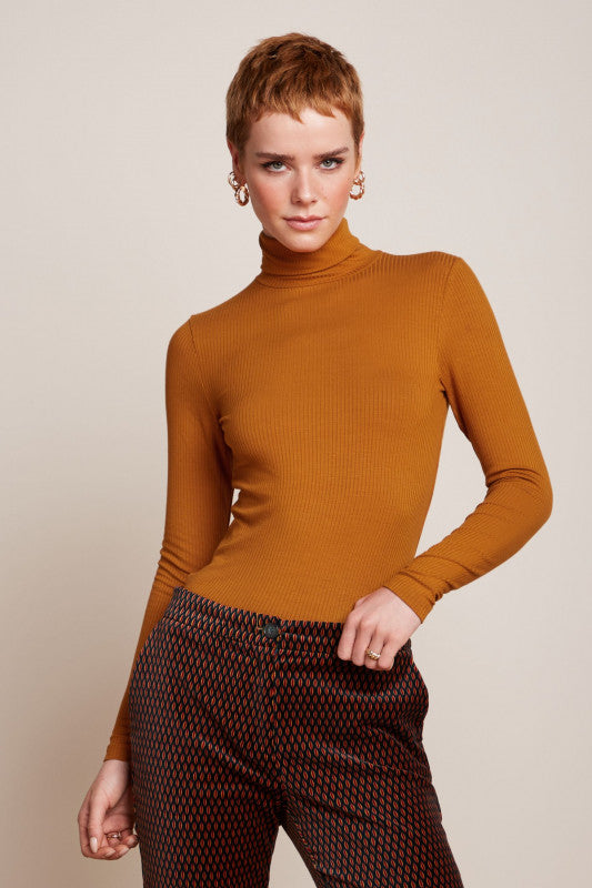 King Louie Rollneck Top Uni Rib Maple orange