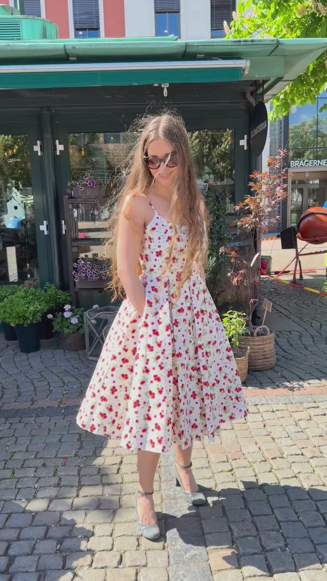 Priscilla Cherry Print Cotton Kjole